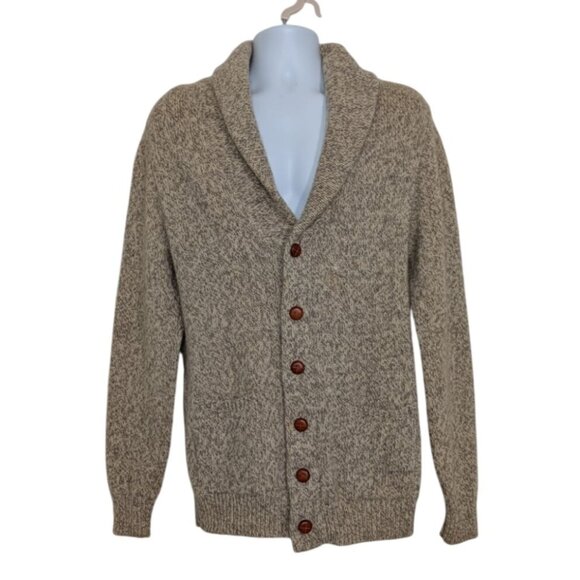 Vintage Grandpa Cardigan Mens Size Large Beige Wool Blend Shawl Collar Sweater - Picture 1 of 12